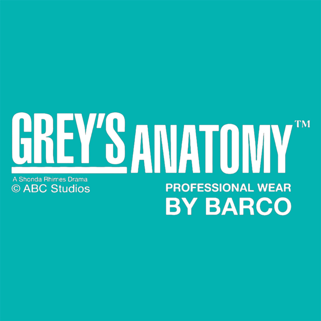 Logo for Grey's Anatomy professional wear by Barco on a teal background
