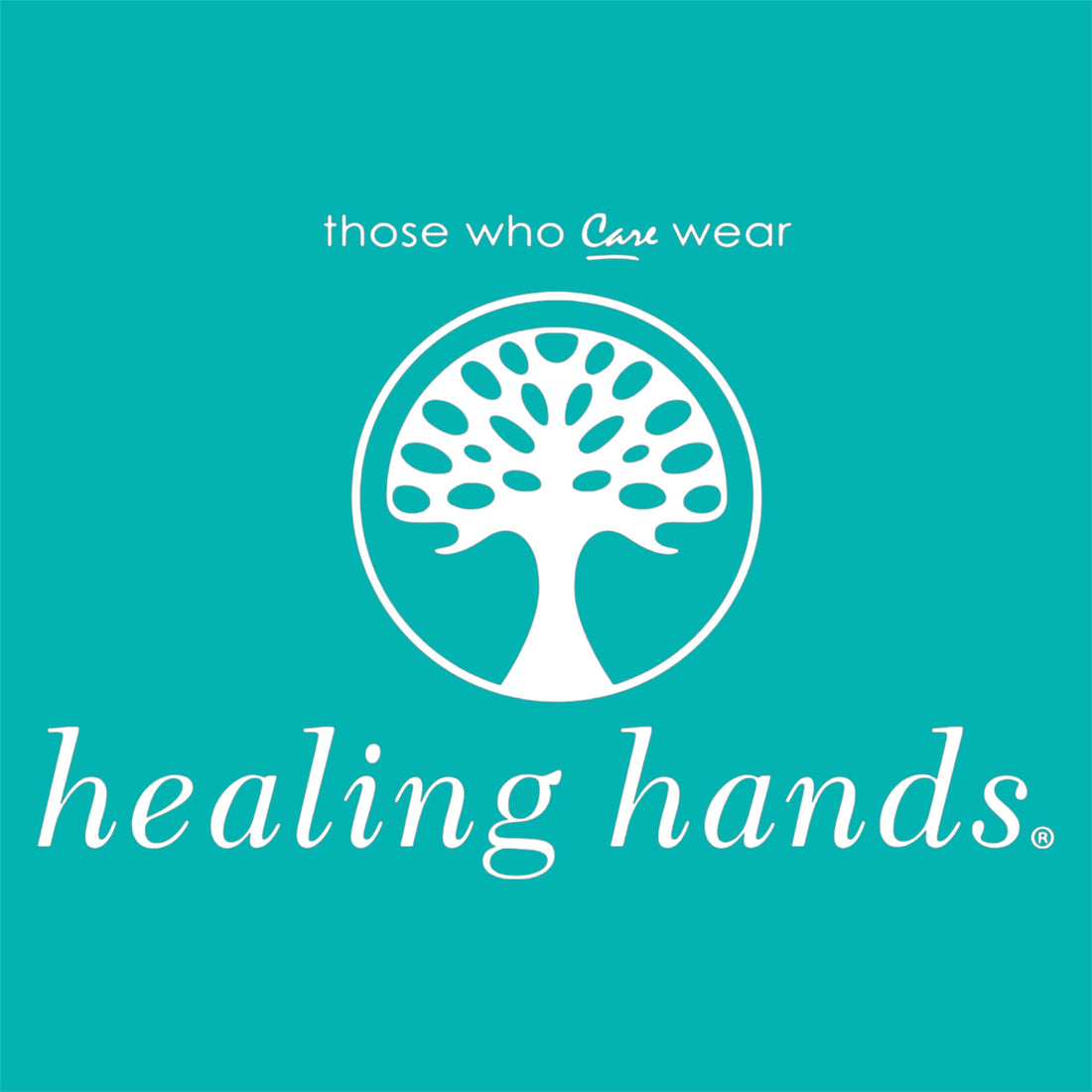 Logo of 'healing hands' on a teal background