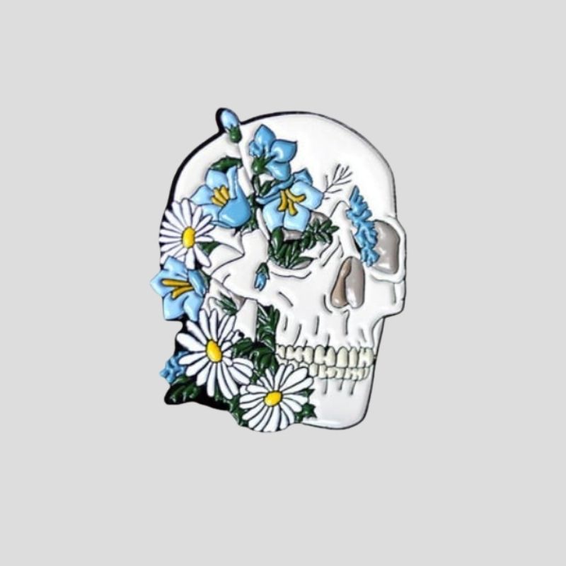 Floral Anatomical Skull Pin